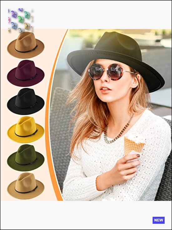 Felt Wide Brim Fedora Hat with Belt Buckle Vintage Boho 